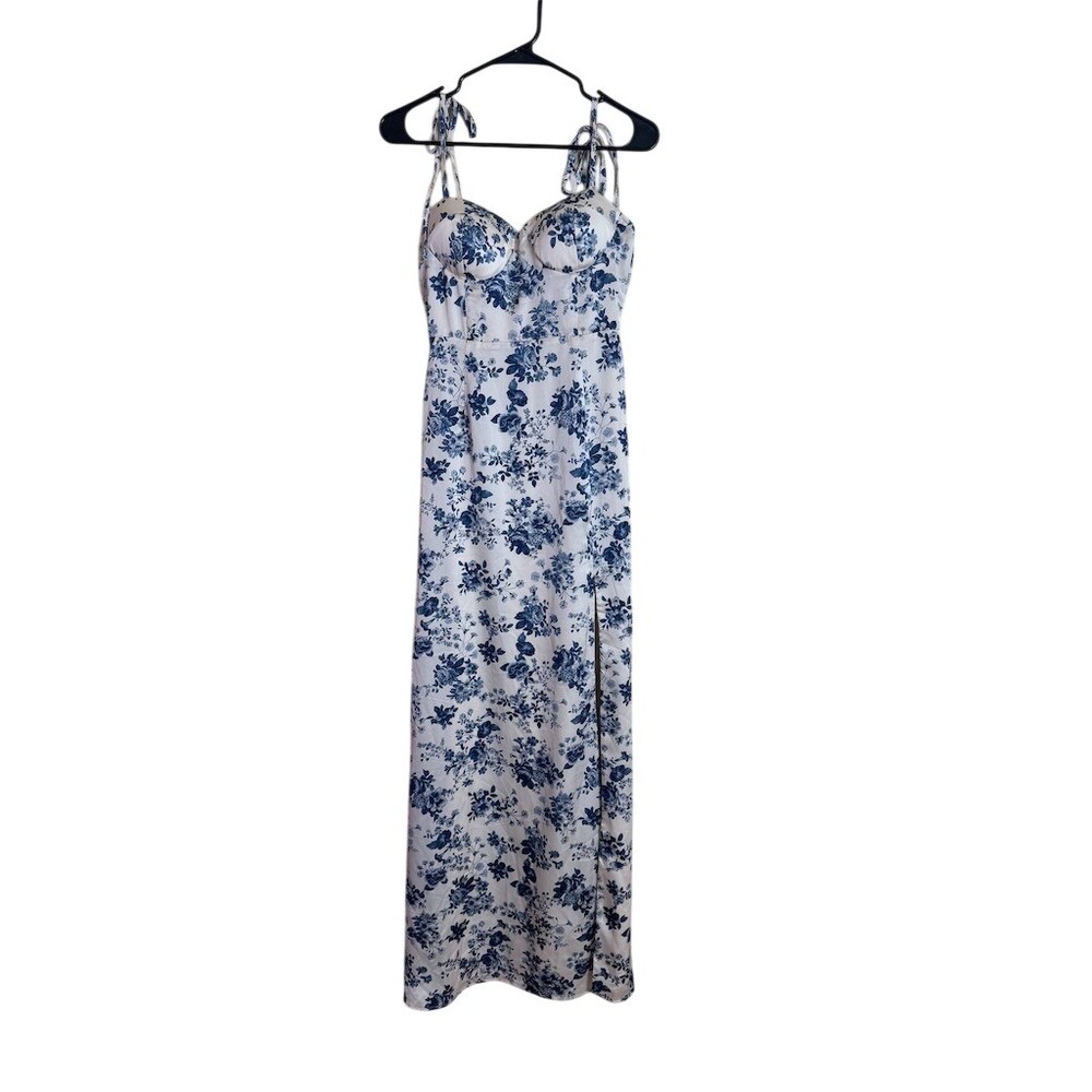 Windsor Maxi Dress Womens Size S Ivory Floral Bustier Sweetheart Slit - Picture 3 of 9